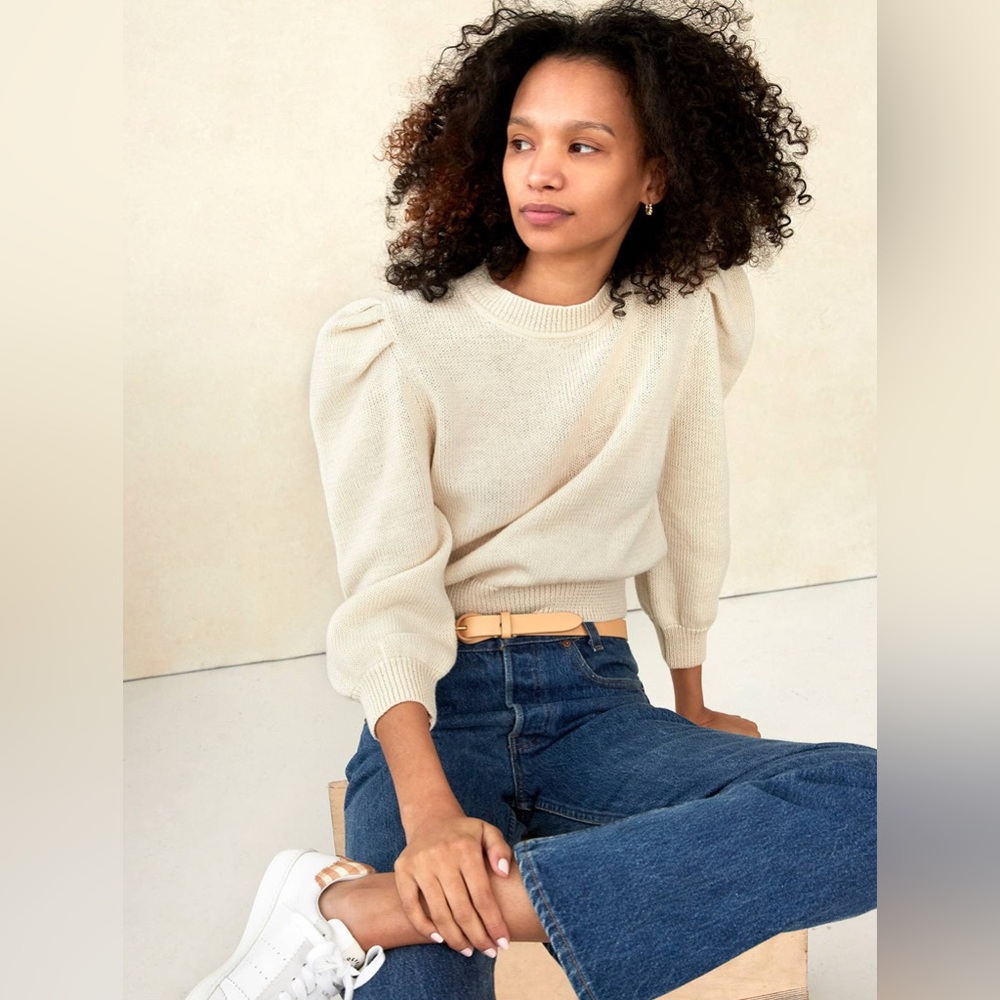 Loeffler Randall Cream Puff-Sleeve Crewneck Sweater - Picture 4 of 14